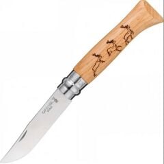 Opinel Meşe Saplı Geyik Desenli Paslanmaz Çelik Çakı Inox No 8