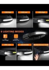 Janva LX200 Sensörlü Şarjlı COB LED ve XPE 5 Mod Kafa Lambası