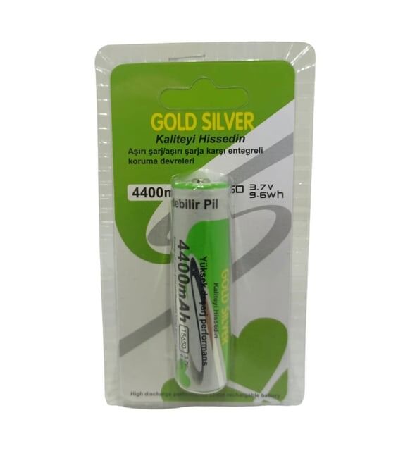 Gold Silver 18650 Pil 4400MAH 3.7V 9.6WH Li-Ion Batarya Aşırı Şarj Koruma Devreli