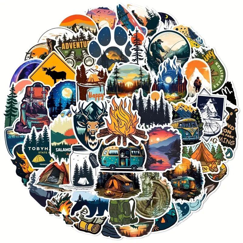 Dış Mekan Kamp Vinil Stickerları Canlı Görünüm - 10 Adet