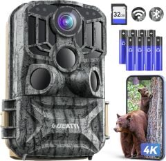 DEATTI Trail Fotokapan, 48 MP Fotoğraf ve 4K Video, 30m Gece Görüşlü, Su Geçirmez, Ultra Geniş Açılı Av Kamerası